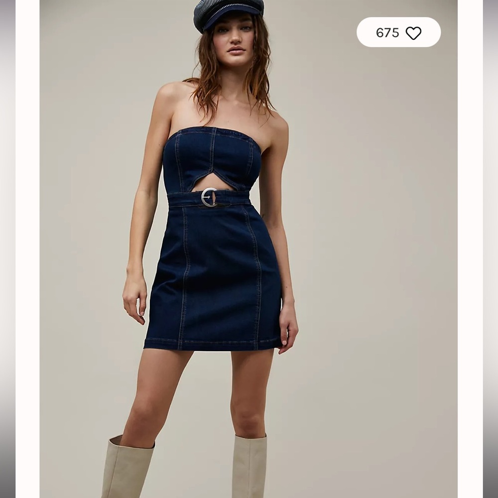 Free People Jean Denim Dress M with cut out